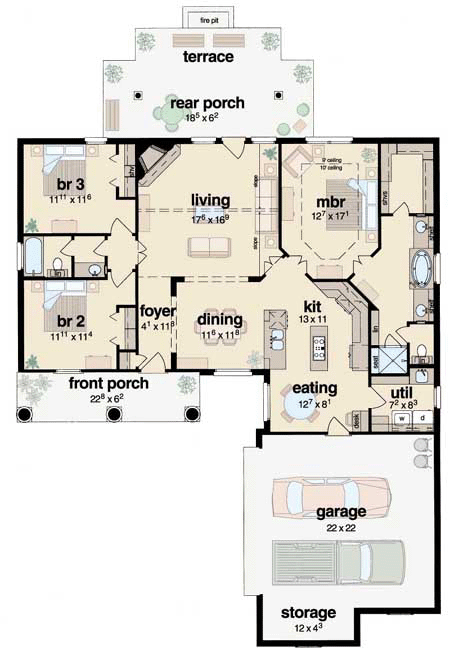 Colonial One-Story Level One of Plan 56115