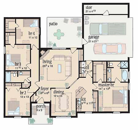 One-Story Traditional Level One of Plan 56136