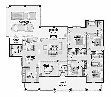 One-Story Traditional Level One of Plan 56151