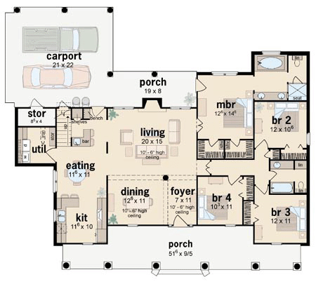 Colonial One-Story Level One of Plan 56152