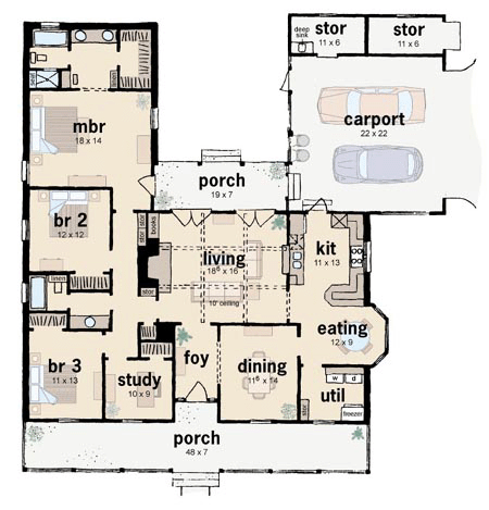 Country One-Story Level One of Plan 56164