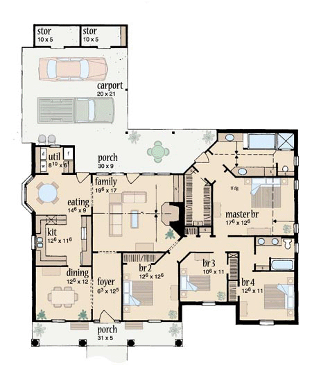 Colonial One-Story Level One of Plan 56170