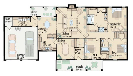 Country One-Story Level One of Plan 56173
