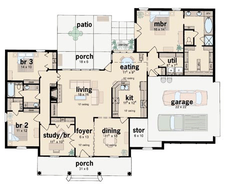 Colonial One-Story Level One of Plan 56176