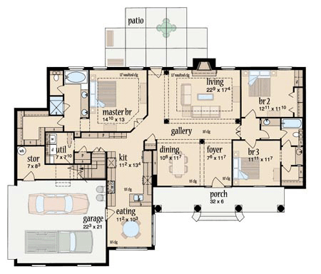 European One-Story Level One of Plan 56181