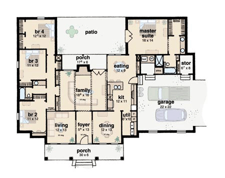 Colonial One-Story Level One of Plan 56188