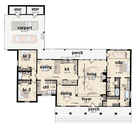 Colonial One-Story Level One of Plan 56193