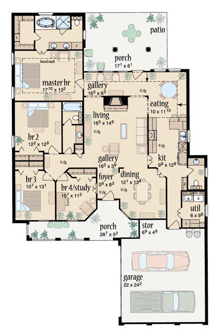 European One-Story Level One of Plan 56198