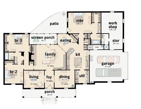 Colonial One-Story Level One of Plan 56208