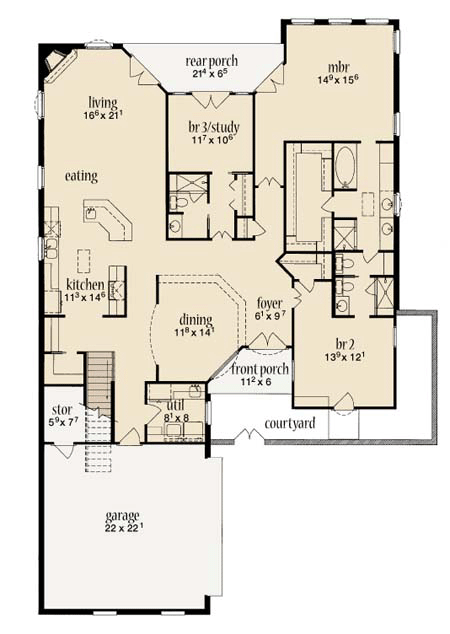One-Story Level One of Plan 56222