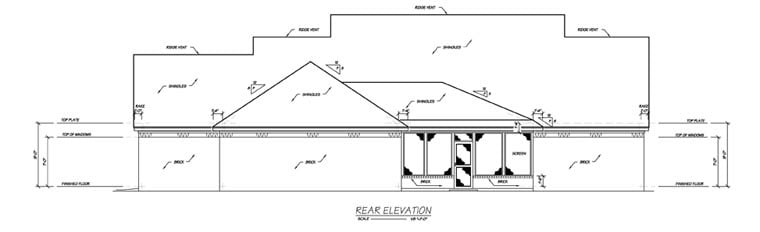 Traditional Rear Elevation of Plan 56235