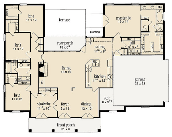 Colonial One-Story Level One of Plan 56237