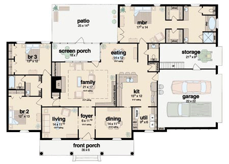 Colonial One-Story Level One of Plan 56251