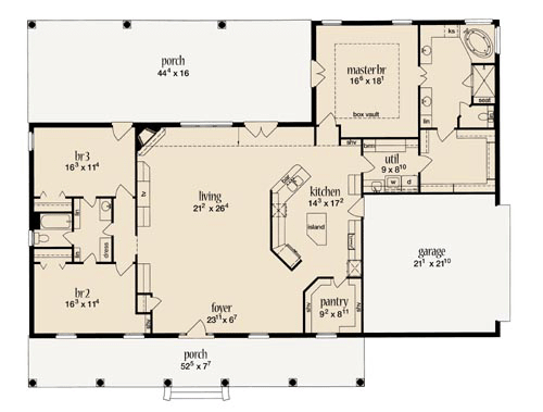 European One-Story Level One of Plan 56268