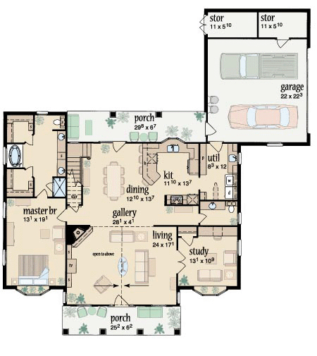Country One-Story Level One of Plan 56277
