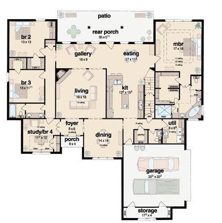 One-Story Traditional Level One of Plan 56281