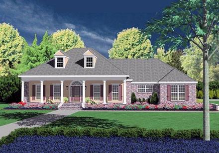 Colonial One-Story Elevation of Plan 56282