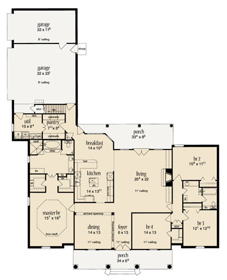 European One-Story Level One of Plan 56286