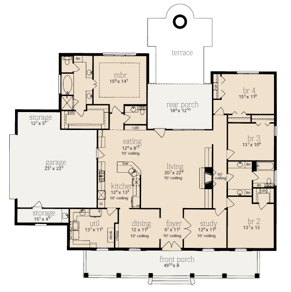 One-Story Level One of Plan 56288