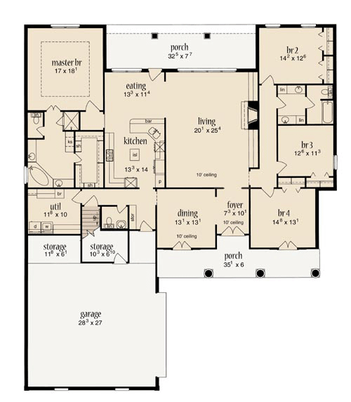 European One-Story Level One of Plan 56293