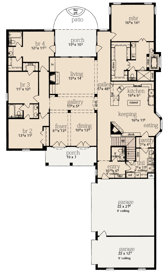 One-Story Level One of Plan 56294
