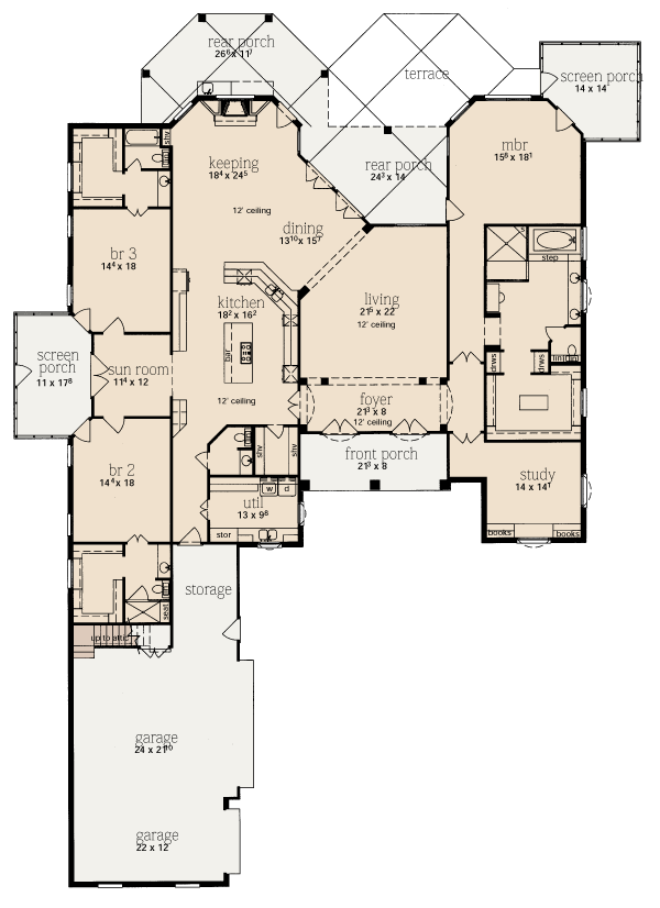 One-Story Level One of Plan 56332