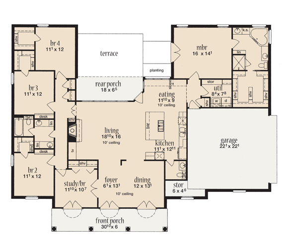 One-Story Level One of Plan 56344