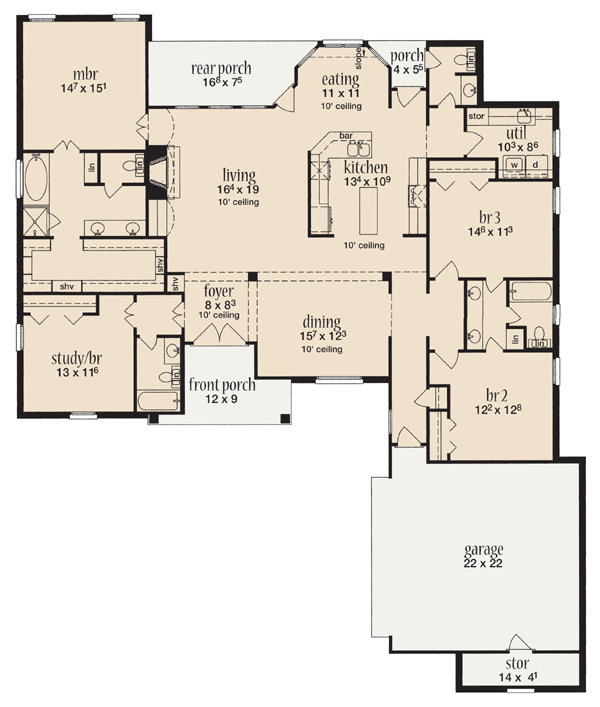 One-Story Level One of Plan 56345