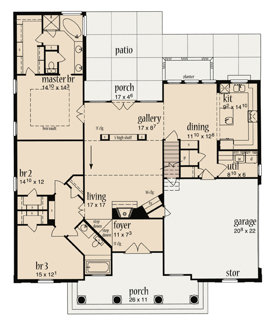 One-Story Level One of Plan 56350
