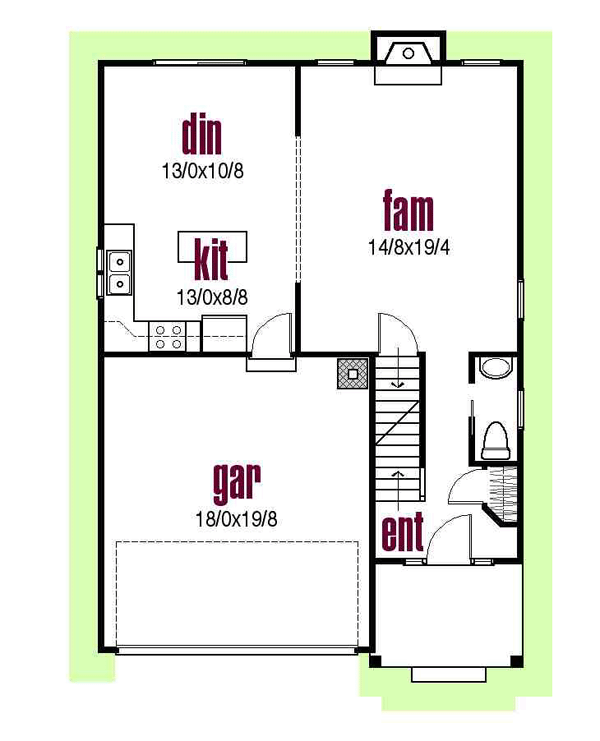 Colonial Country Farmhouse Narrow Lot Traditional Level One of Plan 56400