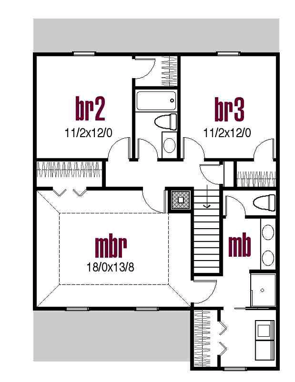 Colonial Country Farmhouse Narrow Lot Traditional Level Two of Plan 56400