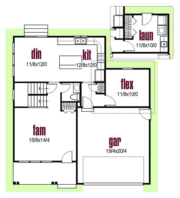 Colonial Country Farmhouse Narrow Lot Traditional Level One of Plan 56401