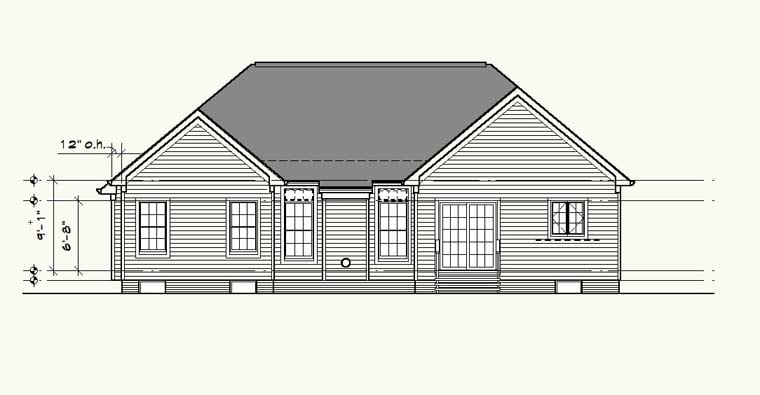 Contemporary Ranch Traditional Rear Elevation of Plan 56402
