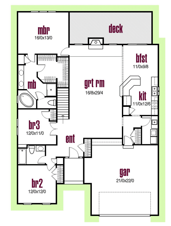 Colonial One-Story Ranch Traditional Level One of Plan 56404