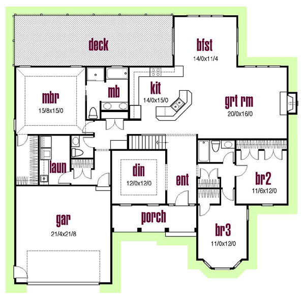 Colonial One-Story Ranch Traditional Level One of Plan 56409