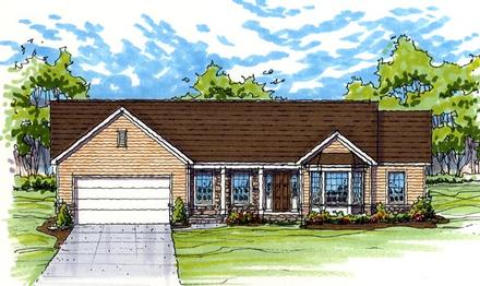 Colonial One-Story Ranch Traditional Elevation of Plan 56409