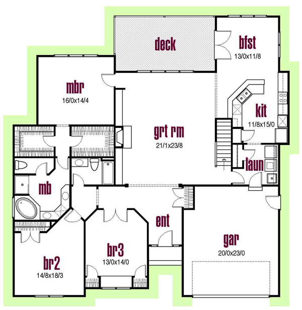 Colonial Contemporary One-Story Ranch Traditional Level One of Plan 56413