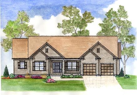 Colonial One-Story Ranch Traditional Elevation of Plan 56415