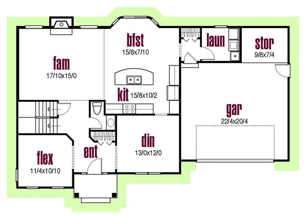 Colonial Country Farmhouse Traditional Level One of Plan 56418