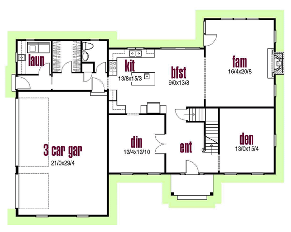 Colonial Country Southern Traditional Level One of Plan 56421