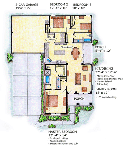 Bungalow, Craftsman House Plan 56503 with 3 Beds, 2 Baths, 2 Car Garage First Level Plan