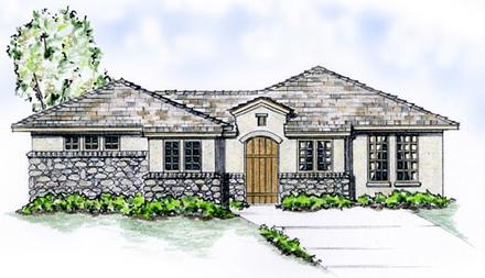 Florida Mediterranean One-Story Southwest Elevation of Plan 56518