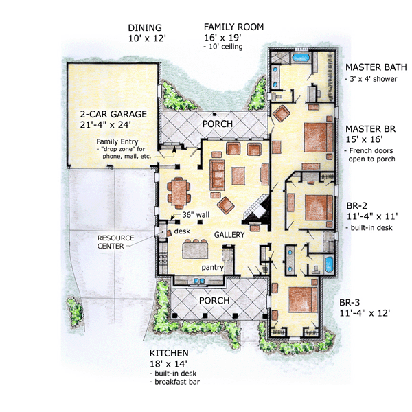 Country One-Story Traditional Level One of Plan 56521