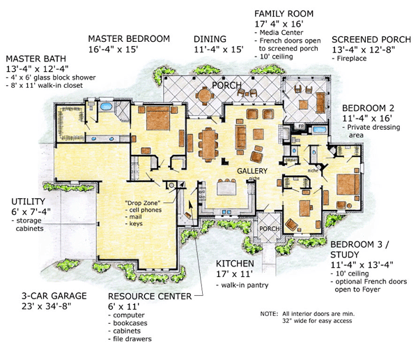 European One-Story Traditional Level One of Plan 56533