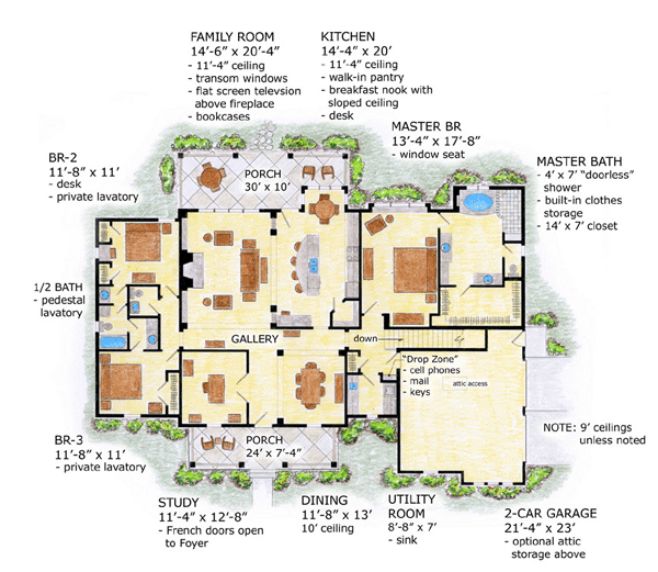 Country One-Story Traditional Level One of Plan 56534