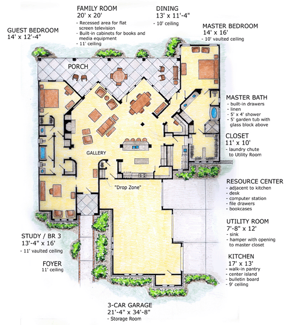 Florida Mediterranean One-Story Level One of Plan 56537