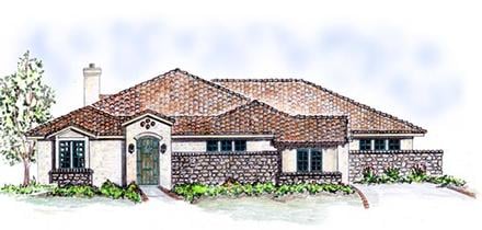 Mediterranean Southwest Elevation of Plan 56540