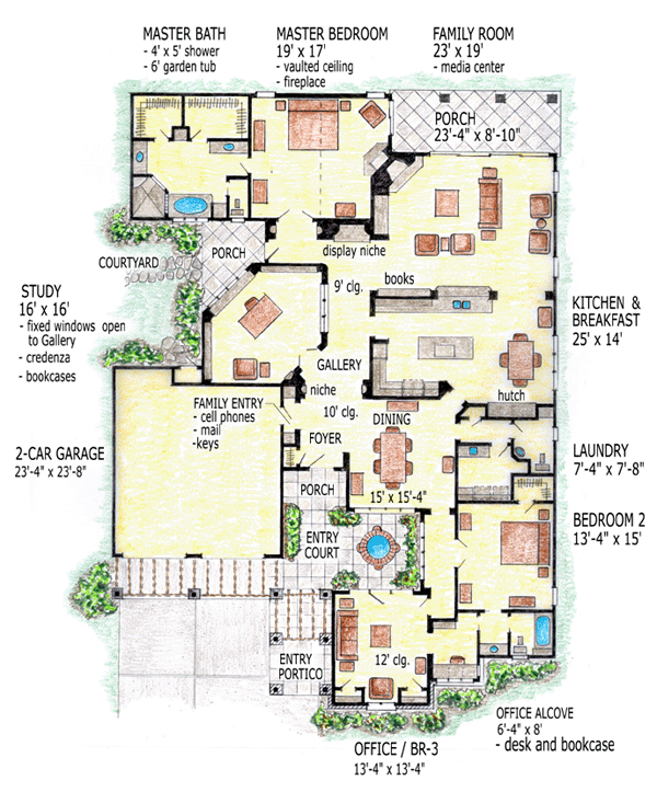 Florida Mediterranean One-Story Southern Level One of Plan 56544