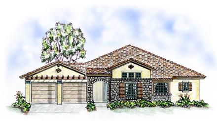 Florida Mediterranean One-Story Southern Elevation of Plan 56544