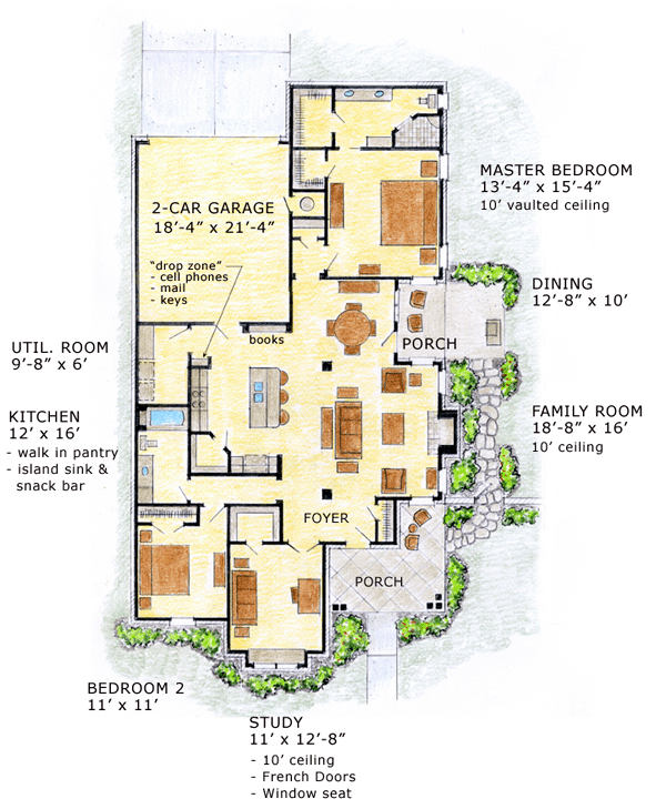 Cottage Craftsman Level One of Plan 56557